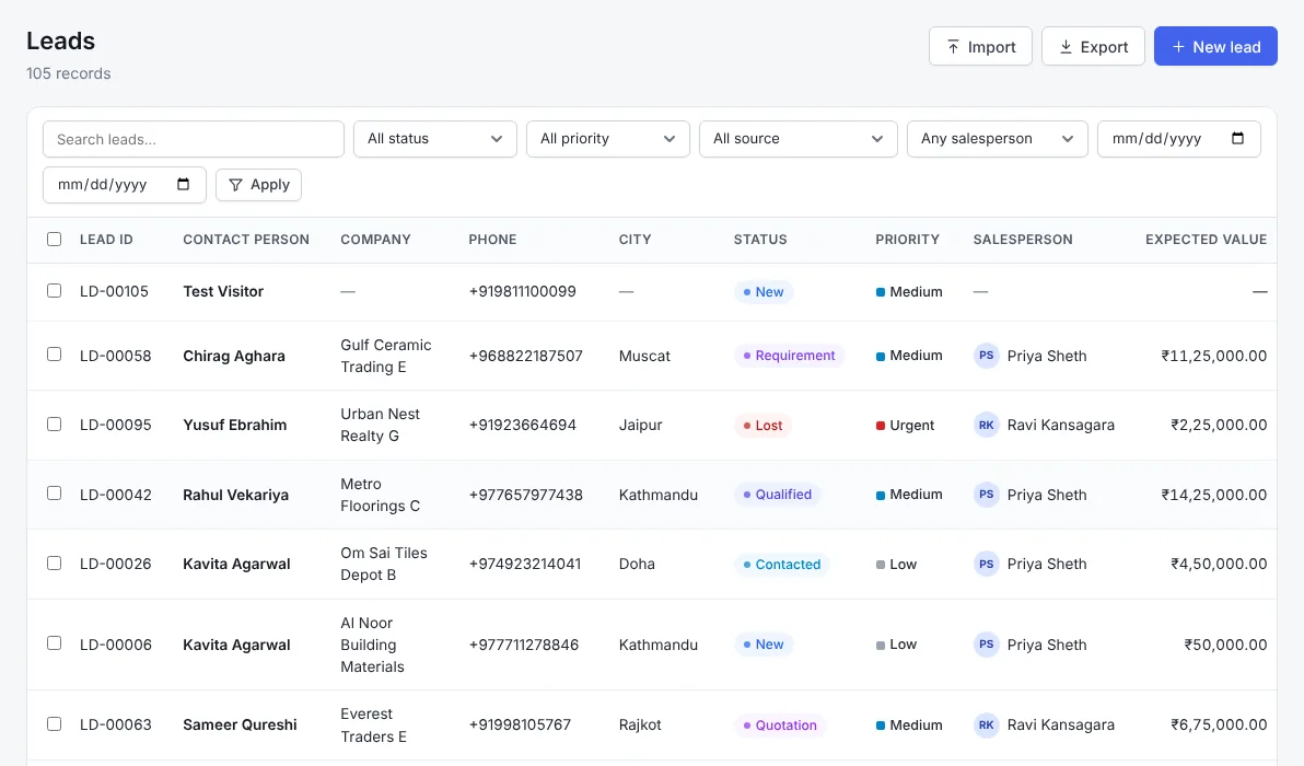 Lead management in NexaCRM